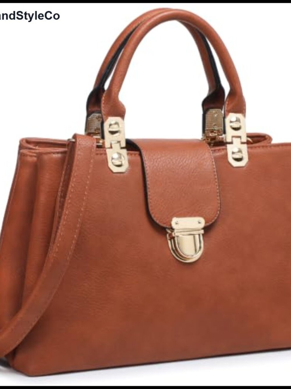 Vegan Leather Satchel Handbag with Top Handle & Detachable Strap
